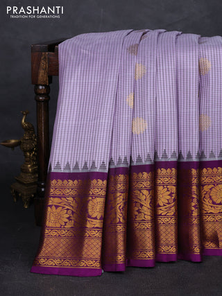 Lavender & Purple Pure Gadwal Silk - Checks