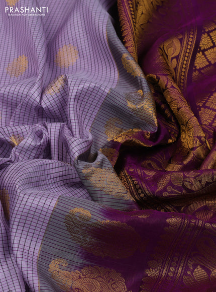 Lavender & Purple Pure Gadwal Silk - Checks