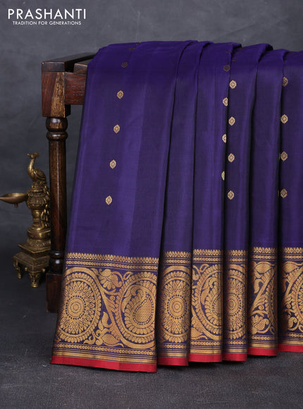 Navy Blue Pure Gadwal Silk - Buttas