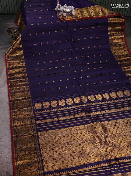 Navy Blue Pure Gadwal Silk - Buttas