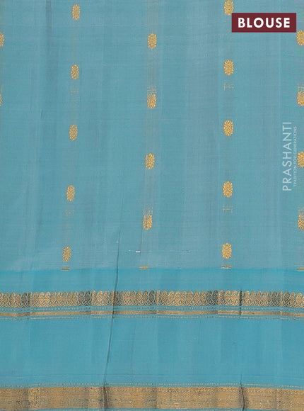 Beige & Teal Blue Pure Gadwal Silk - Buttas