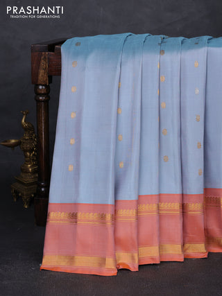 Pastel Blue & Peach Pure Gadwal Silk - Buttas