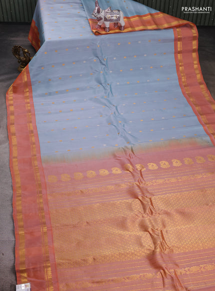 Pastel Blue & Peach Pure Gadwal Silk - Buttas