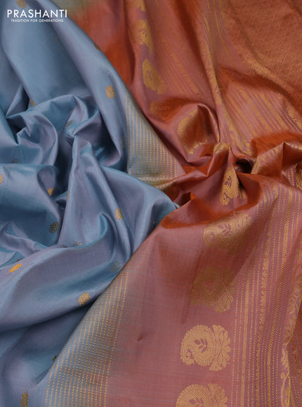 Pastel Blue & Peach Pure Gadwal Silk - Buttas