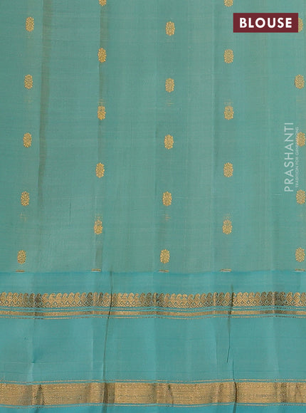 Cream & Teal Green Pure Gadwal Silk - Buttas