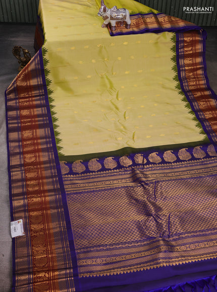 Lime Yellow & Blue Pure Gadwal Silk - Buttas