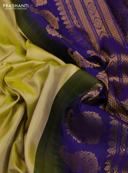 Lime Yellow & Blue Pure Gadwal Silk - Buttas