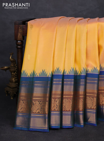 Peach Orange & Peacock Blue Pure Gadwal Silk - Buttas