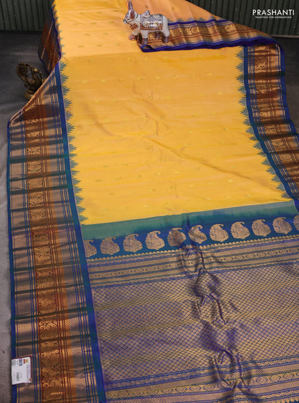 Peach Orange & Peacock Blue Pure Gadwal Silk - Buttas