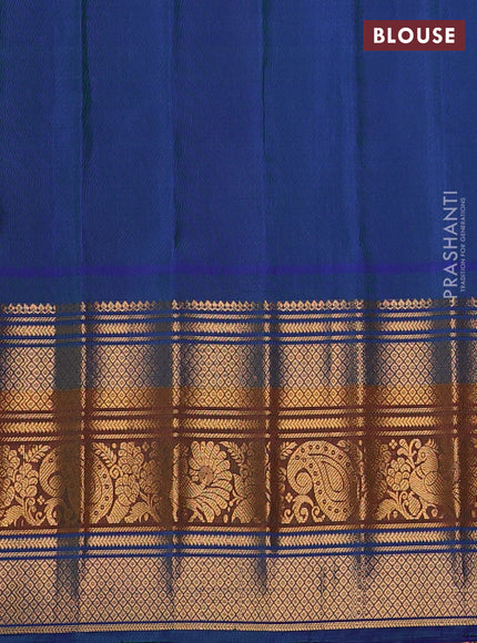 Peach Orange & Peacock Blue Pure Gadwal Silk - Buttas