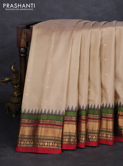 Beige & Coffee Brown Pure Gadwal Silk - Buttas