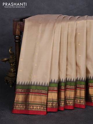 Beige & Coffee Brown Pure Gadwal Silk - Buttas