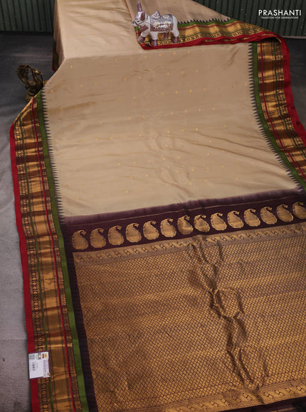 Beige & Coffee Brown Pure Gadwal Silk - Buttas