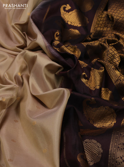 Beige & Coffee Brown Pure Gadwal Silk - Buttas