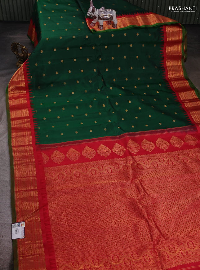 Green & Red Pure Gadwal Silk - Buttas
