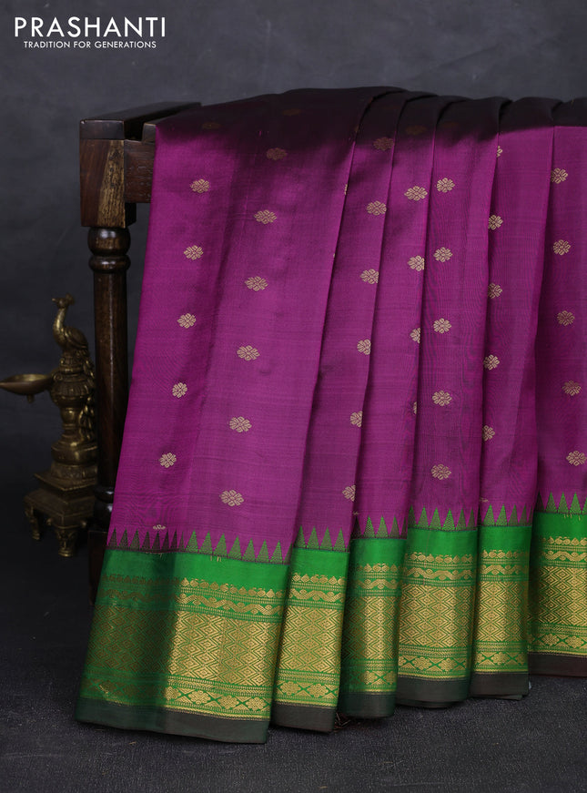 Purple & Green Pure Gadwal Silk - Buttas