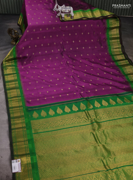 Purple & Green Pure Gadwal Silk - Buttas