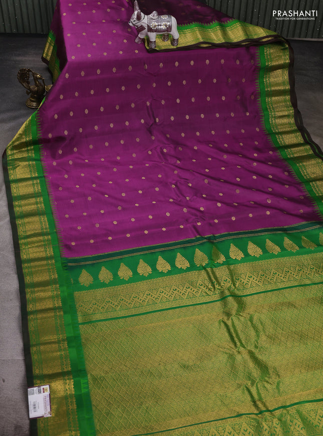 Purple & Green Pure Gadwal Silk - Buttas