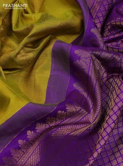 Lime Green & Purple Pure Gadwal Silk - Checks
