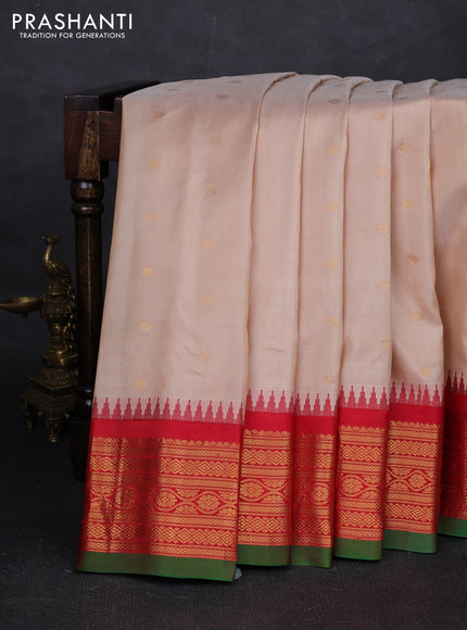 Beige & Red Pure Gadwal Silk - Buttas