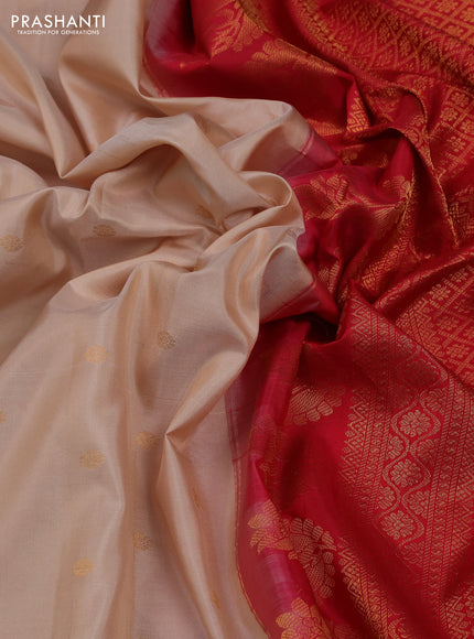 Beige & Red Pure Gadwal Silk - Buttas