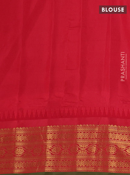 Beige & Red Pure Gadwal Silk - Buttas