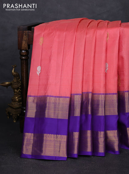 Peach Pink & Purple Pure Gadwal Silk - Buttas