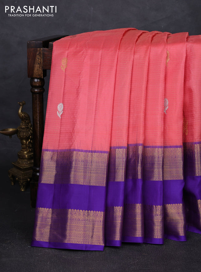 Peach Pink & Purple Pure Gadwal Silk - Buttas