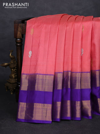 Peach Pink & Purple Pure Gadwal Silk - Buttas