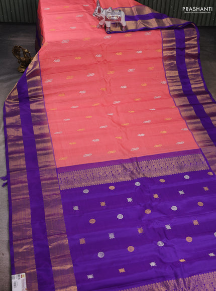 Peach Pink & Purple Pure Gadwal Silk - Buttas
