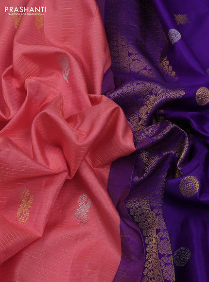 Peach Pink & Purple Pure Gadwal Silk - Buttas