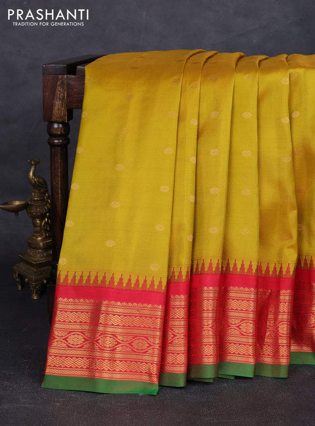 Mustard Yellow & Red Pure Gadwal Silk - Buttas