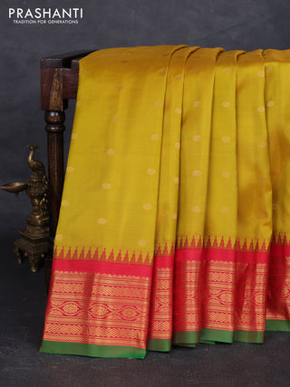 Mustard Yellow & Red Pure Gadwal Silk - Buttas