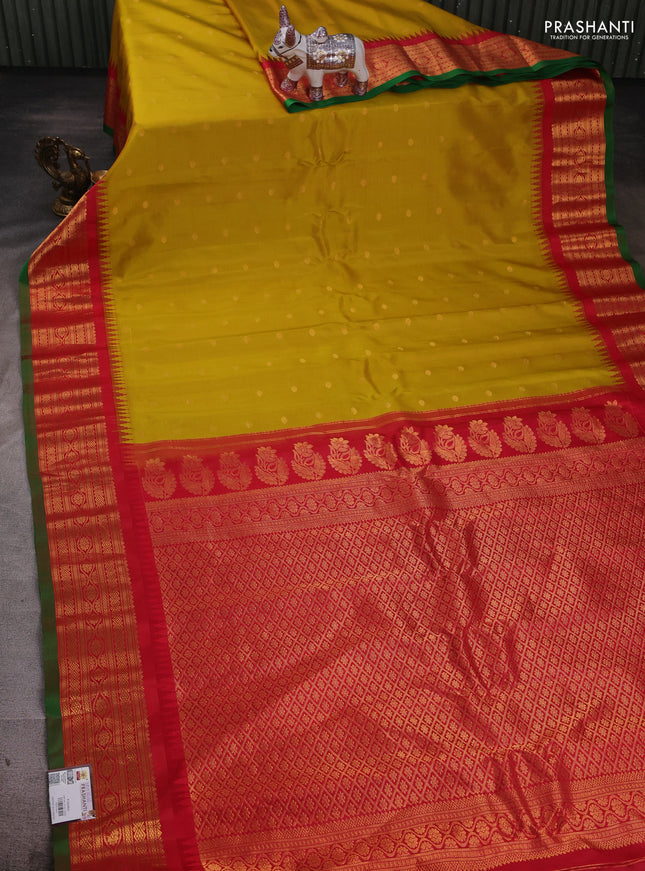 Mustard Yellow & Red Pure Gadwal Silk - Buttas