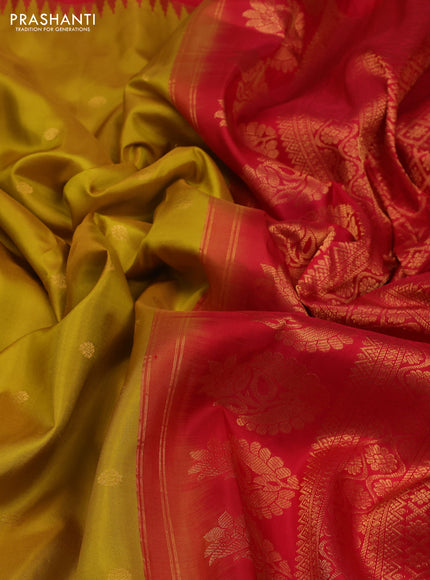 Mustard Yellow & Red Pure Gadwal Silk - Buttas