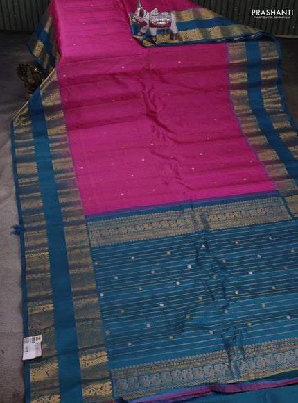 Pink & Peacock Blue Pure Gadwal Silk - Checks