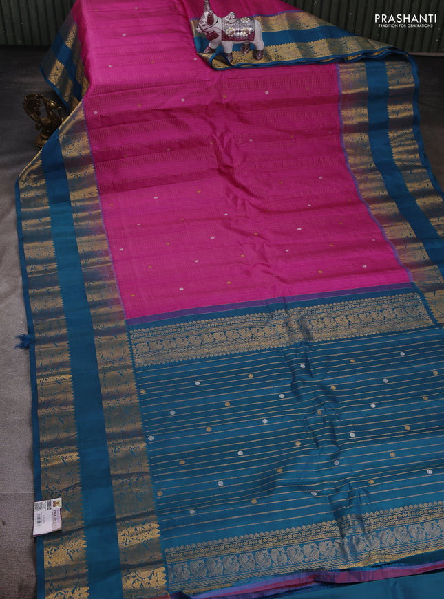 Pink & Peacock Blue Pure Gadwal Silk - Checks