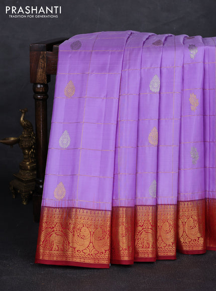 Lavender & Maroon Pure Gadwal Silk - Checks