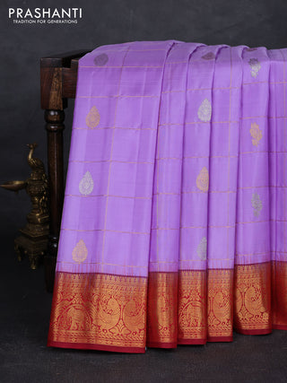 Lavender & Maroon Pure Gadwal Silk - Checks