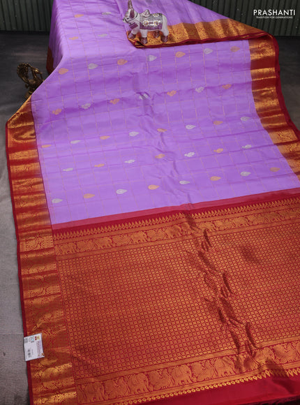 Lavender & Maroon Pure Gadwal Silk - Checks