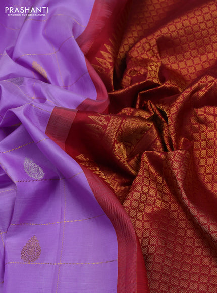 Lavender & Maroon Pure Gadwal Silk - Checks