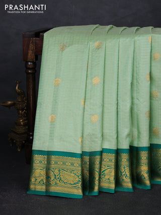 Pista Green & Green Pure Gadwal Silk - Checks