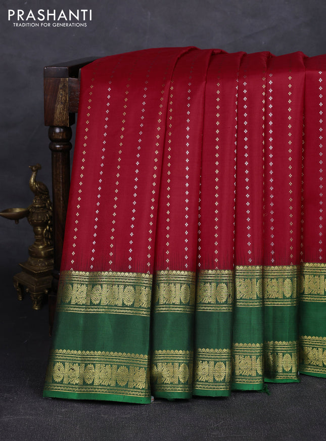 Red & Green Pure Gadwal Silk - Buttas