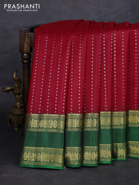 Red & Green Pure Gadwal Silk - Buttas