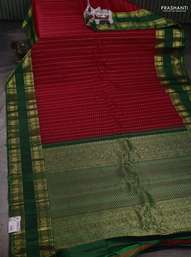 Red & Green Pure Gadwal Silk - Buttas