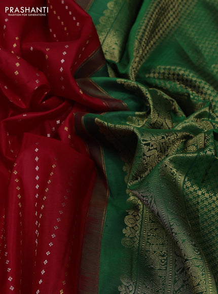 Red & Green Pure Gadwal Silk - Buttas
