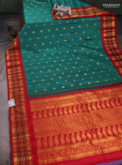 Teal Green & Red Pure Gadwal Silk - Buttas