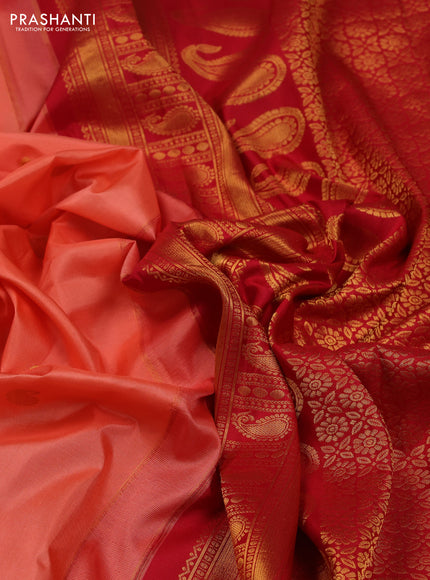 Peach Pink & Red Pure Gadwal Silk - Buttas