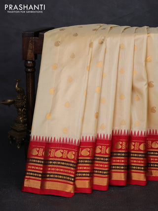 Cream & Red Pure Gadwal Silk - Buttas