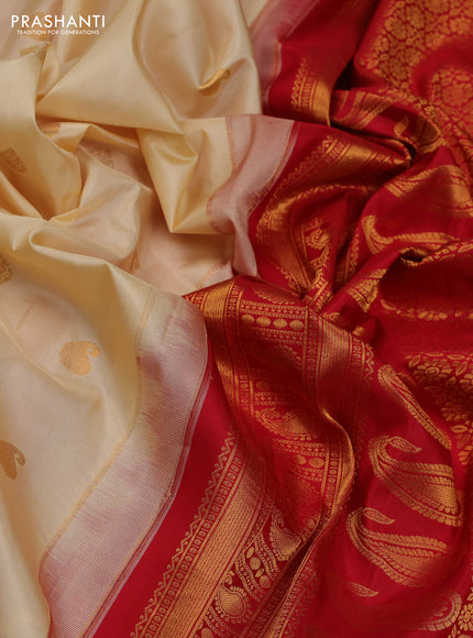 Cream & Red Pure Gadwal Silk - Buttas